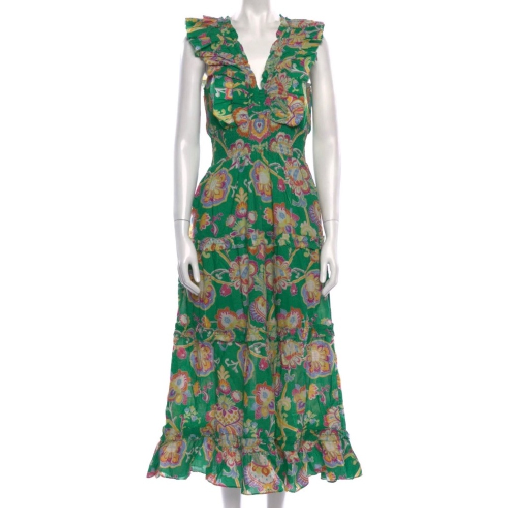 🆕 NWT Caroline Constas Green Floral Tiered Maxi Dress